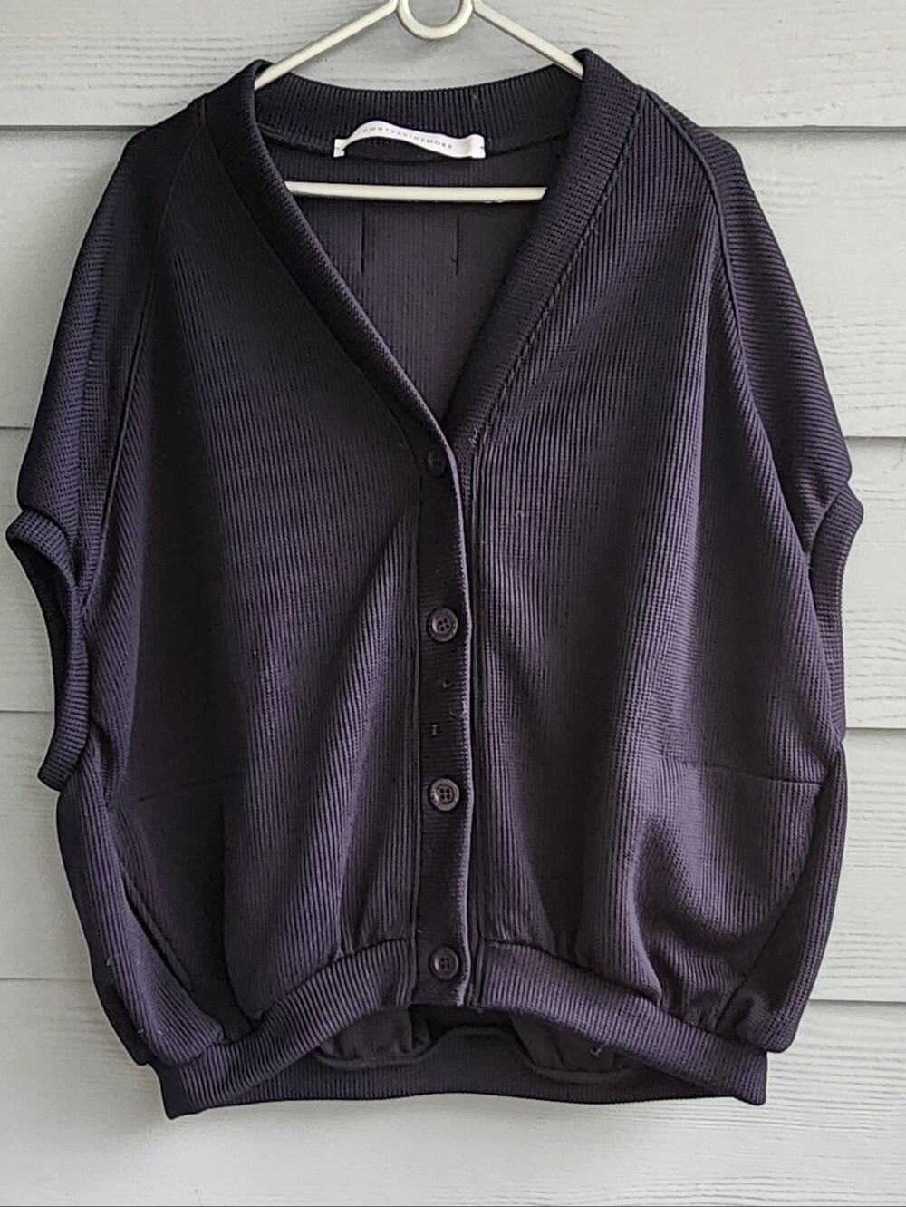 COGTHEBIGSMOKE Neela Puff Sleeve Cardigan Navy Ribbed Jersey One Size C14